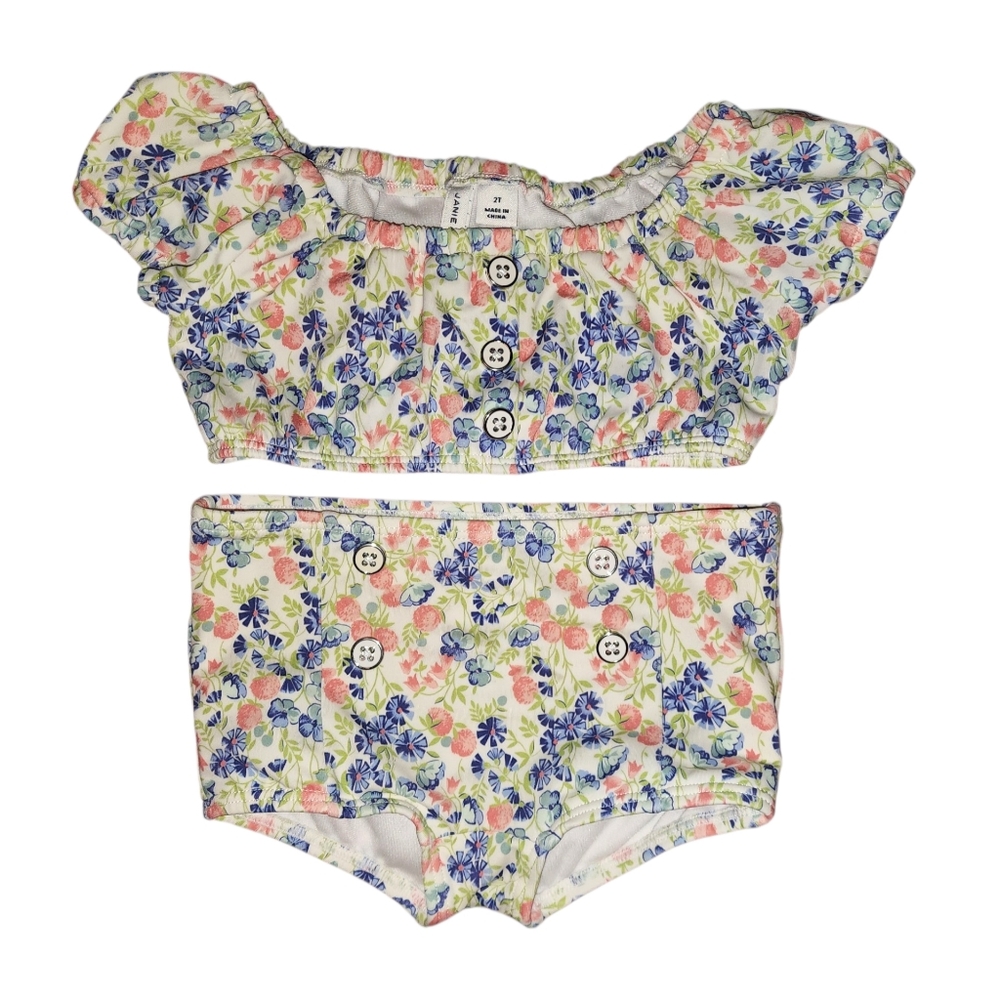 Janie and Jack Floral Two-Piece Swimsuit with Button Details - 2t